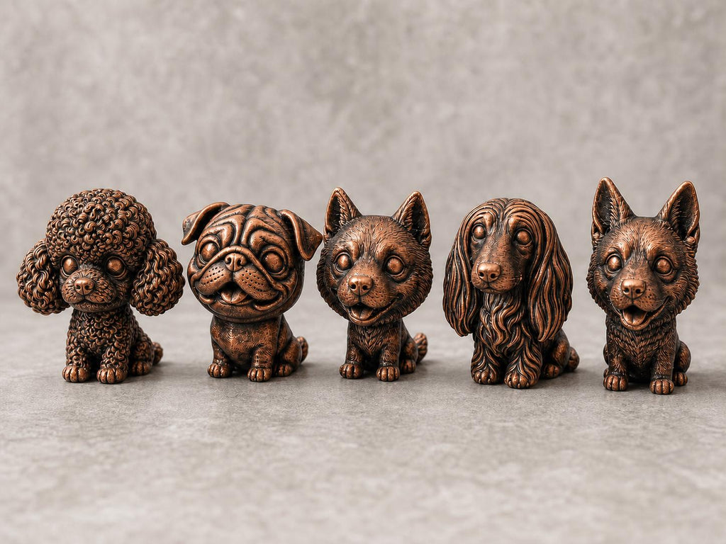 Wackelkopf-Hunde-Set – alle 5 Hundefiguren | 5 Größen & 7 Farben | 3D-Druck Made in Germany FehnFactory