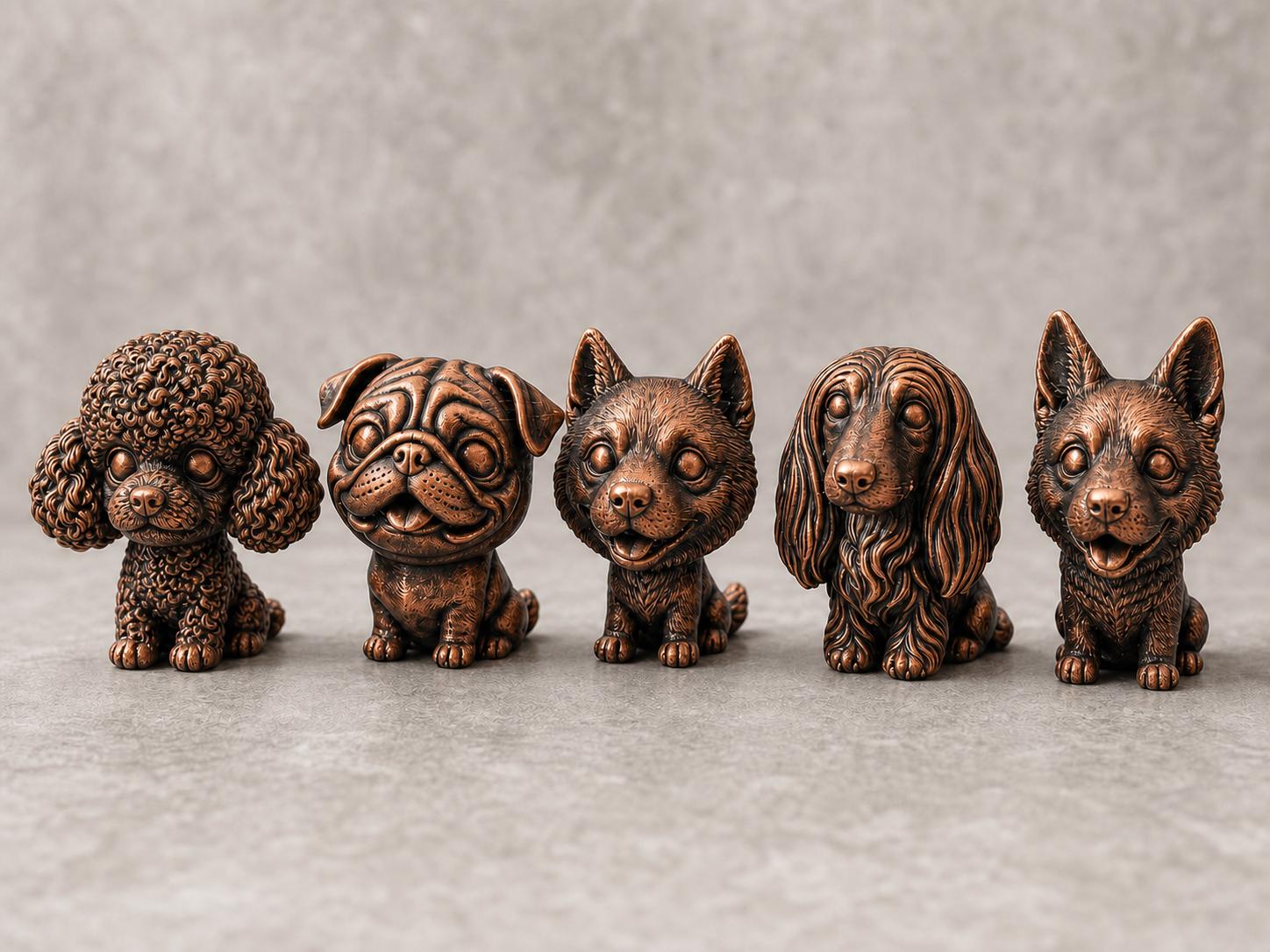 Wackelkopf-Hunde-Set – alle 5 Hundefiguren | 5 Größen & 7 Farben | 3D-Druck Made in Germany FehnFactory