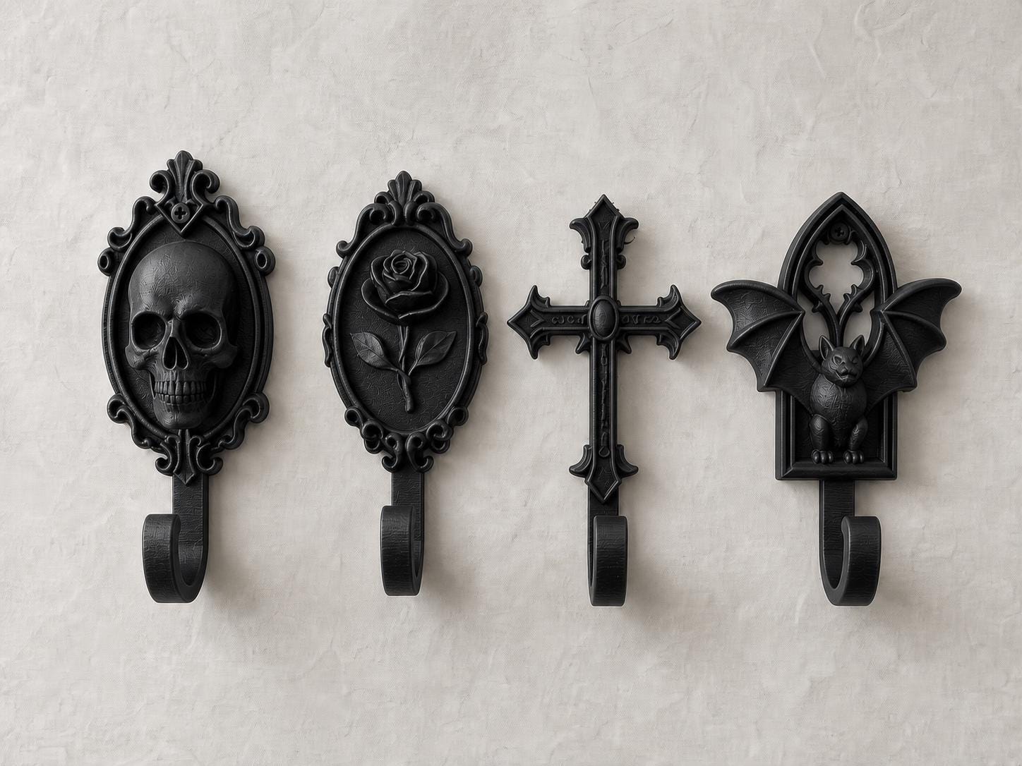 Gothic-Wandhaken-Set – 4 Haken für Schlüssel & Schmuck | 5 Größen, 7 Farben | 3D-Druck Made in Germany FehnFactory