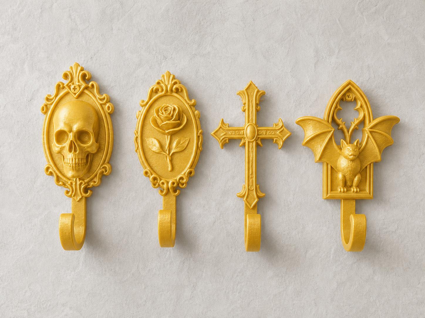 Gothic-Wandhaken-Set – 4 Haken für Schlüssel & Schmuck | 5 Größen, 7 Farben | 3D-Druck Made in Germany FehnFactory