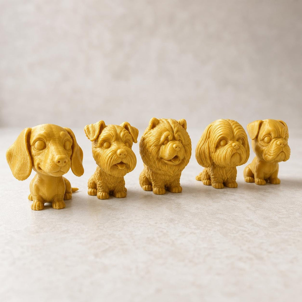 Wackelkopf-Hunde-Set – Dackel, Schnauzer, Chow-Chow, Shih Tzu & Mops | 5 Größen, 7 Farben, 3D-Druck FehnFactory