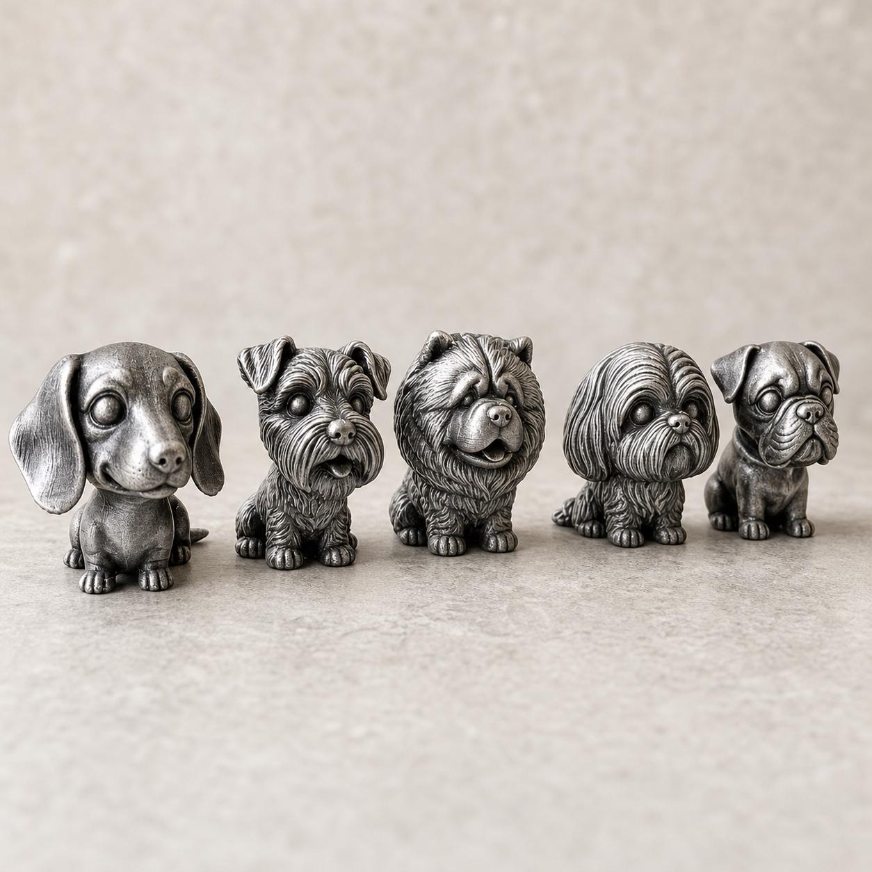 Wackelkopf-Hunde-Set – Dackel, Schnauzer, Chow-Chow, Shih Tzu & Mops | 5 Größen, 7 Farben, 3D-Druck FehnFactory