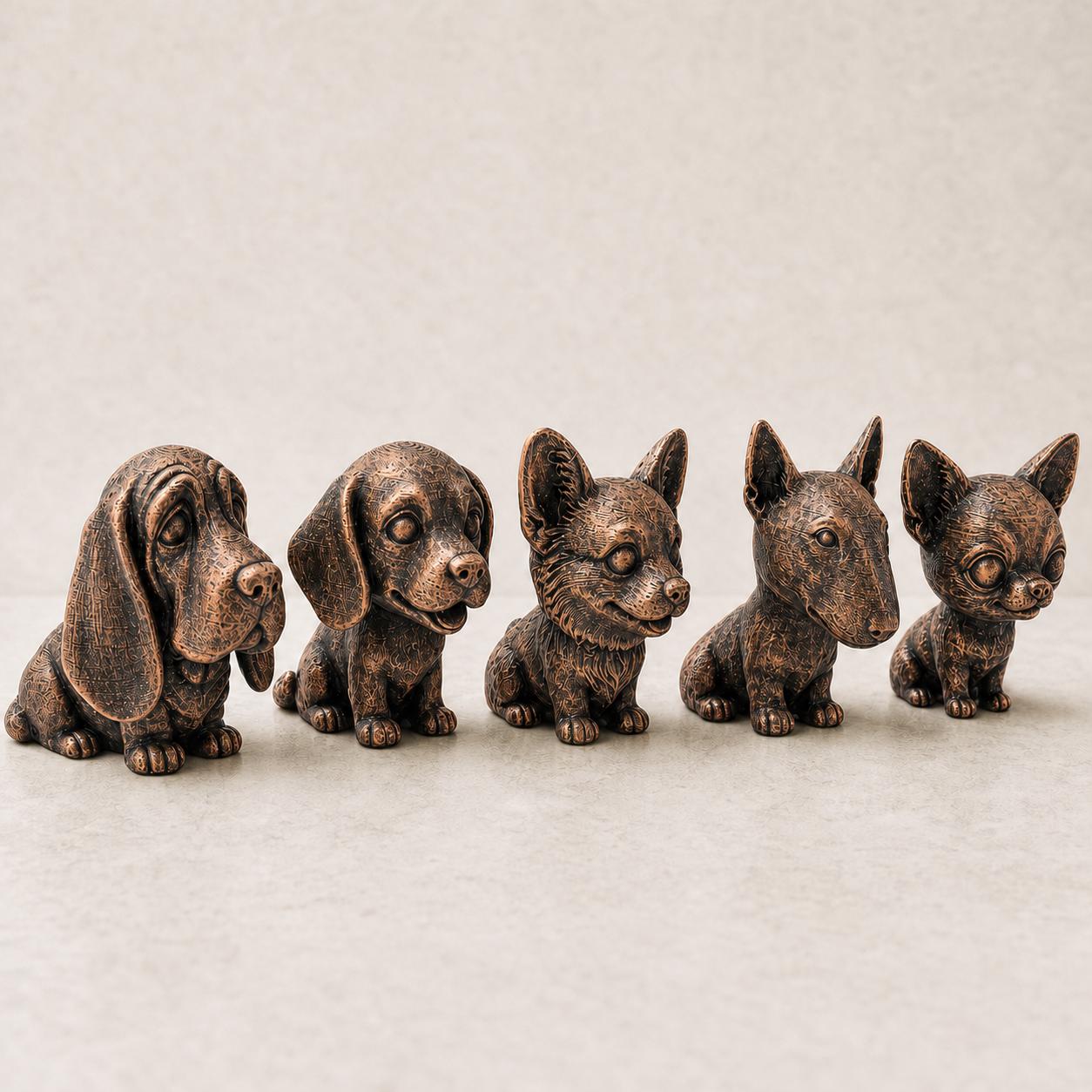 Wackelkopf-Welpen-Set – Basset Hound, Beagle, Chihuahua, Bullterrier & Corgi | 5 Größen, 7 Farben FehnFactory