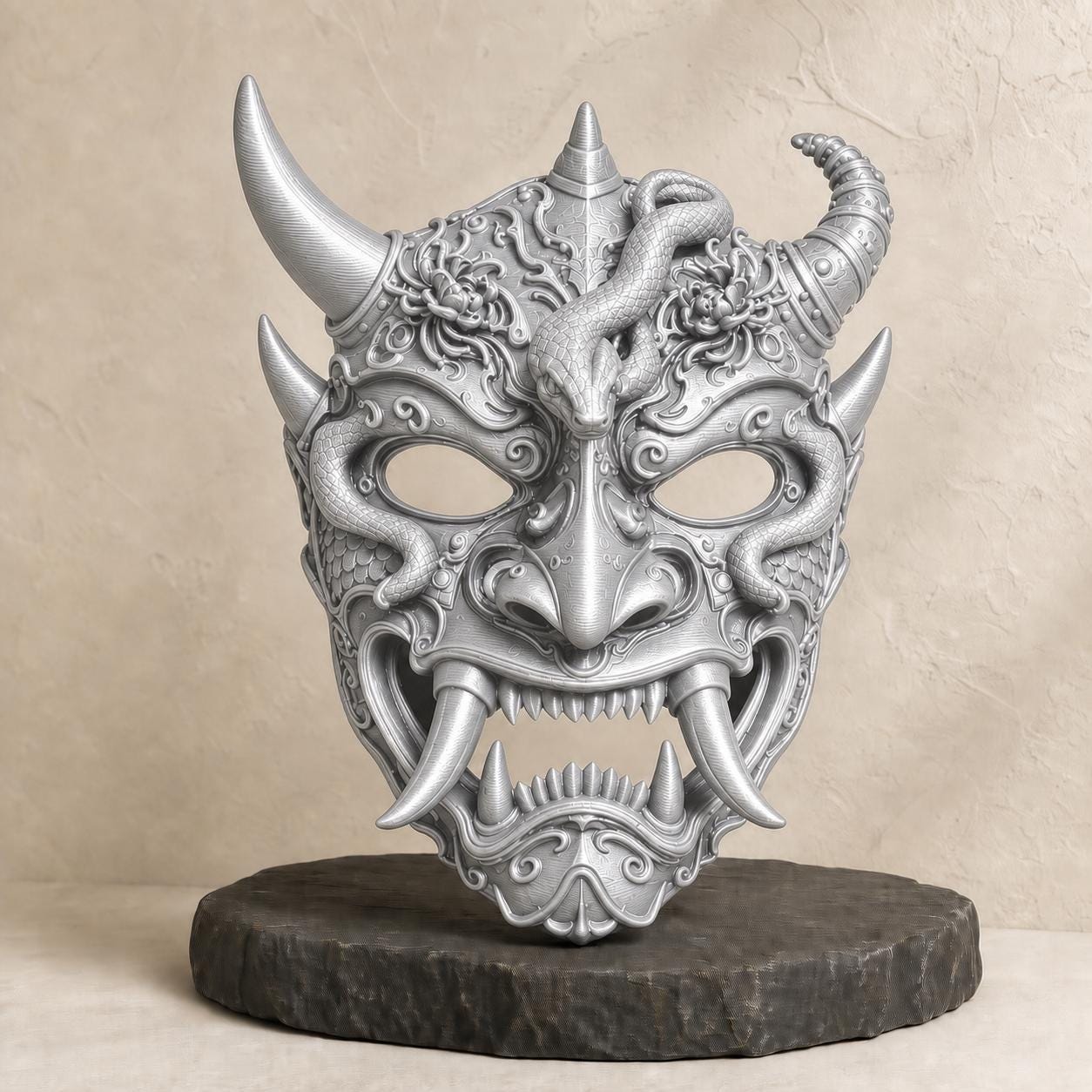 Samurai-Oni-Maske – tragbare Dämonenmaske | 3D-gedruckte Cosplay- & Wanddeko | 5 Größen und 7 Farben | Made in Germany FehnFactory