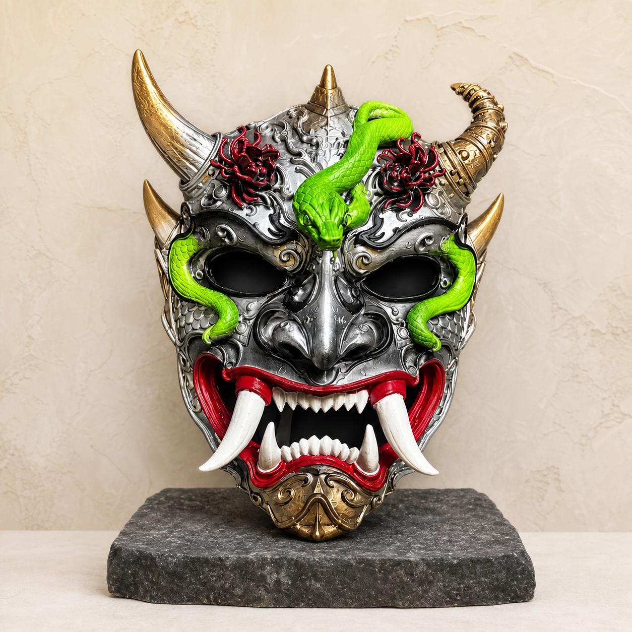 Samurai-Oni-Maske – tragbare Dämonenmaske | 3D-gedruckte Cosplay- & Wanddeko | 5 Größen und 7 Farben | Made in Germany FehnFactory