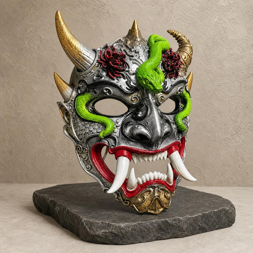 Samurai-Oni-Maske – tragbare Dämonenmaske | 3D-gedruckte Cosplay- & Wanddeko | 5 Größen und 7 Farben | Made in Germany FehnFactory