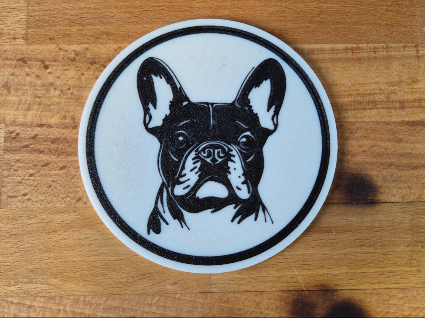 Französische Bulldogge Untersetzer 4er Set schwarz weiß 10 cm Made in Germany