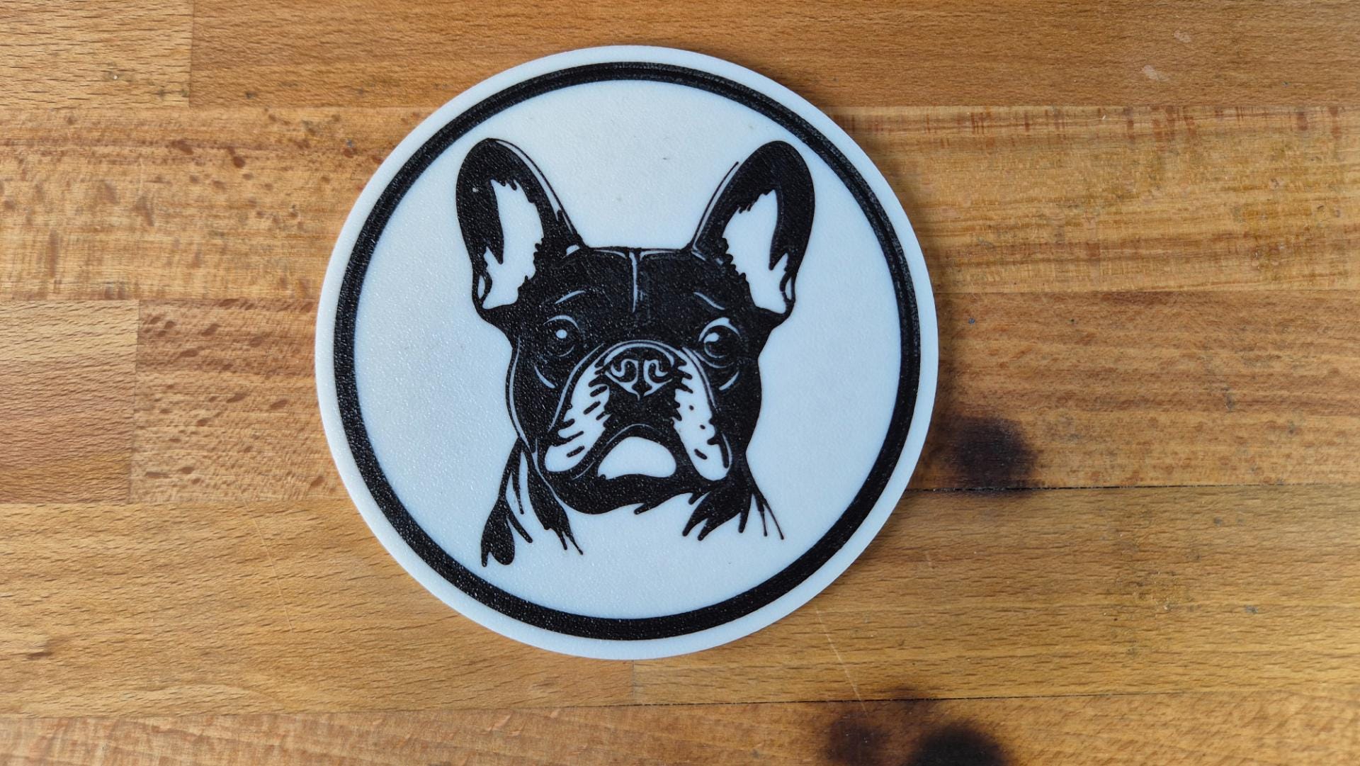 Französische Bulldogge Untersetzer 4er Set schwarz weiß 10 cm Made in Germany