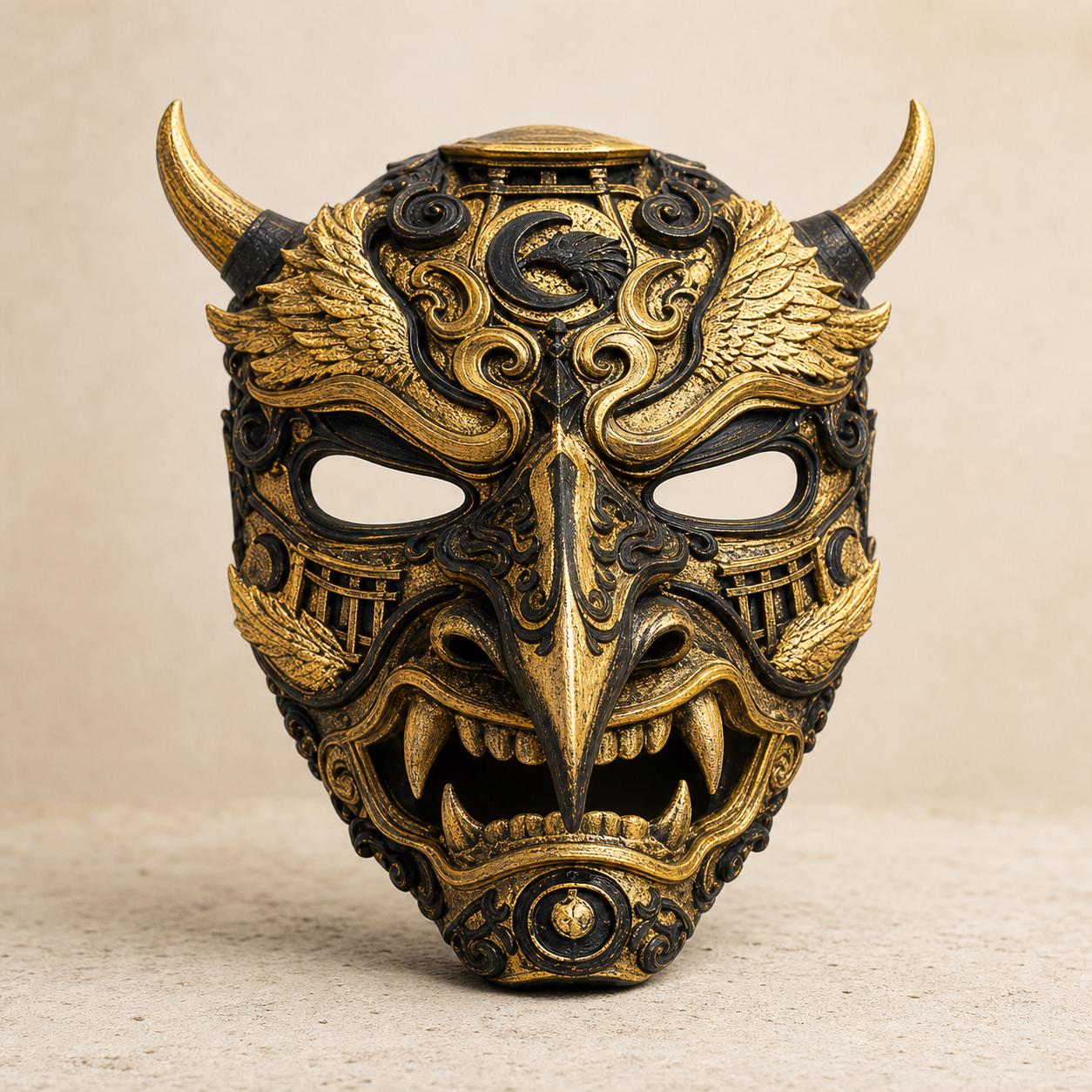 Japanische Oni-Dämonenmaske mit Torii-Detail – tragbare Cosplay-Maske | 5 Größen & 7 Farben | Made in Germany FehnFactory
