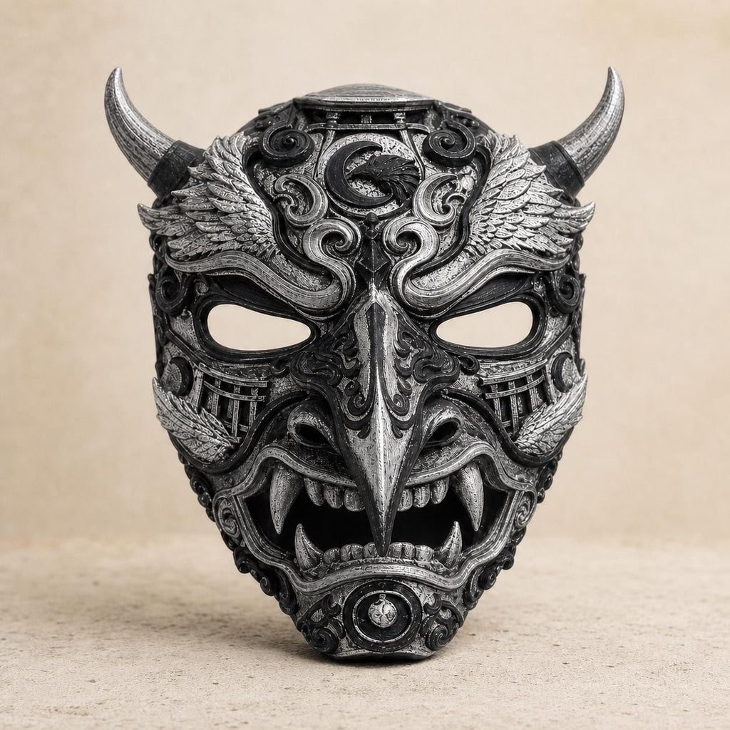 Japanische Oni-Dämonenmaske mit Torii-Detail – tragbare Cosplay-Maske | 5 Größen & 7 Farben | Made in Germany FehnFactory