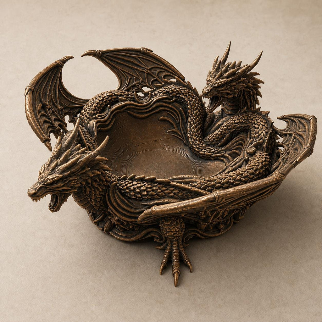 Zwillingsdrachen-Schale – Fantasy-Drachen Ablageschale | Schmuck, Schlüssel & Würfel | 5 Größen, 7 Farben | 3D-Druck Made in Germany FehnFactory