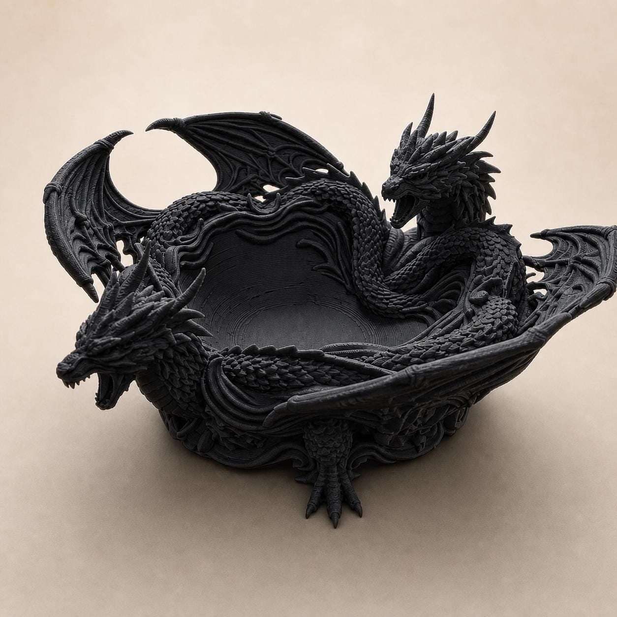 Zwillingsdrachen-Schale – Fantasy-Drachen Ablageschale | Schmuck, Schlüssel & Würfel | 5 Größen, 7 Farben | 3D-Druck Made in Germany FehnFactory