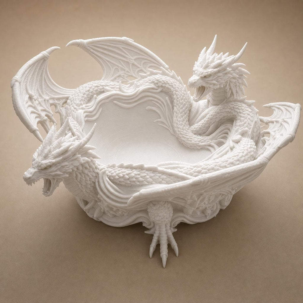 Zwillingsdrachen-Schale – Fantasy-Drachen Ablageschale | Schmuck, Schlüssel & Würfel | 5 Größen, 7 Farben | 3D-Druck Made in Germany FehnFactory