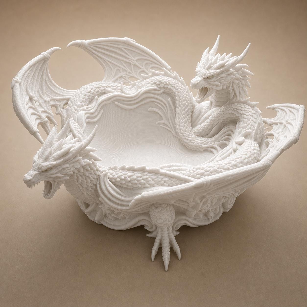 Zwillingsdrachen-Schale – Fantasy-Drachen Ablageschale | Schmuck, Schlüssel & Würfel | 5 Größen, 7 Farben | 3D-Druck Made in Germany FehnFactory