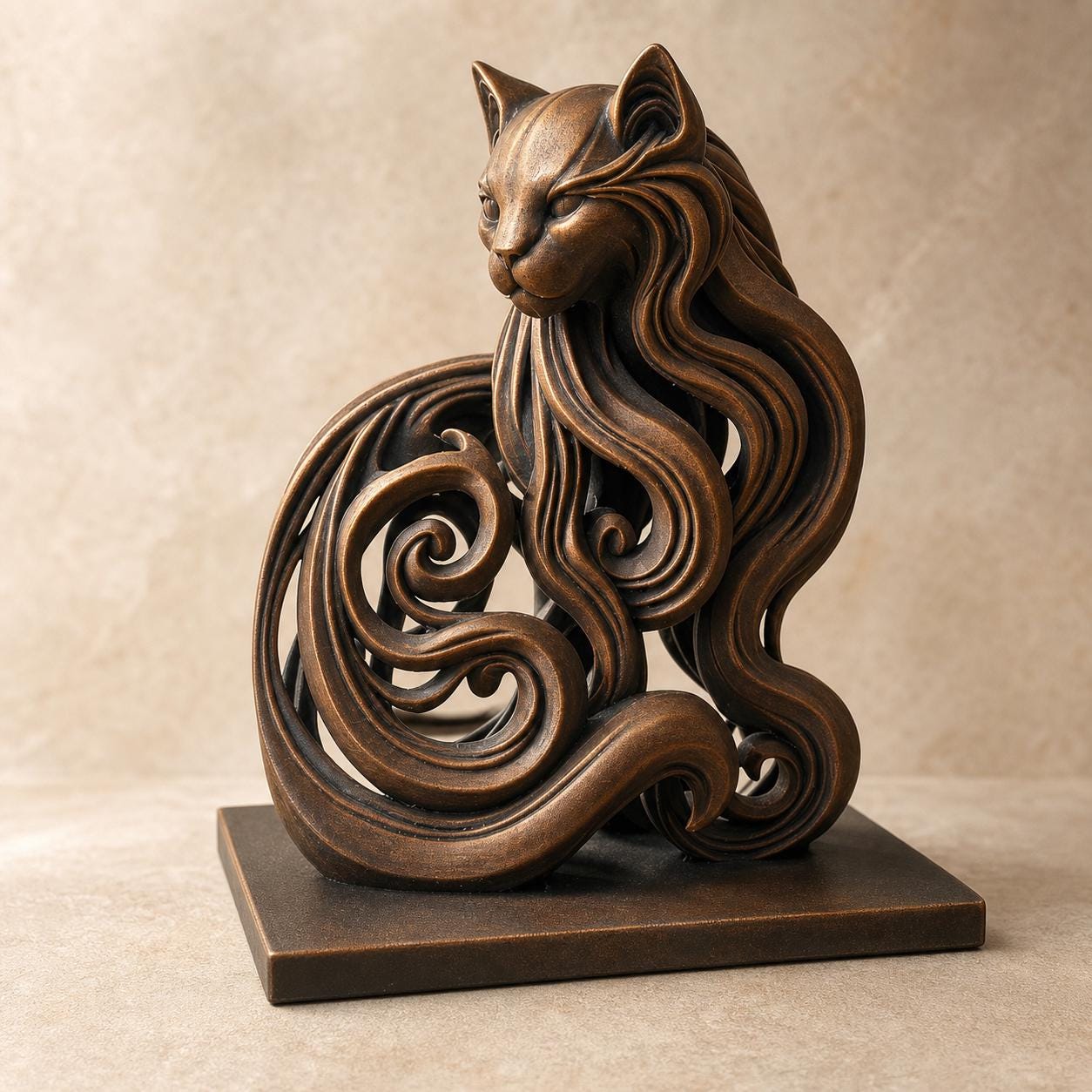 Mystic-Flow-Katzenskulptur – ornamentale Katzenstatue | Fließende Fantasy-Deko | 5 Größen, 7 Farben | 3D-Druck Made in Germany FehnFactory