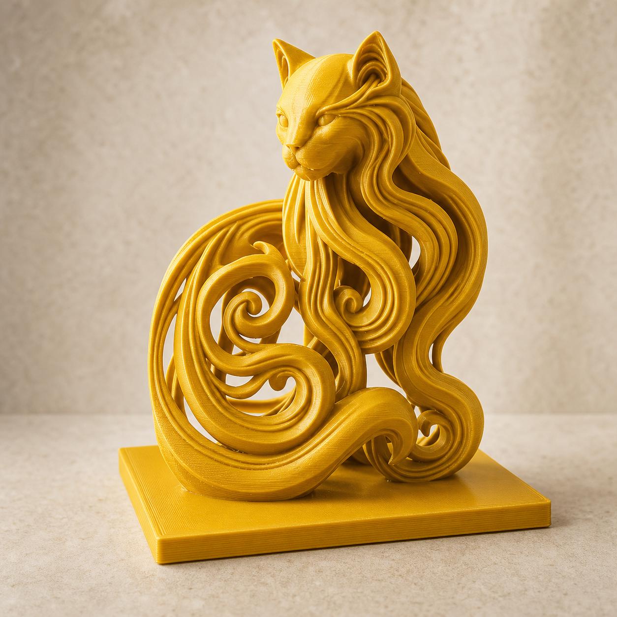 Mystic-Flow-Katzenskulptur – ornamentale Katzenstatue | Fließende Fantasy-Deko | 5 Größen, 7 Farben | 3D-Druck Made in Germany FehnFactory