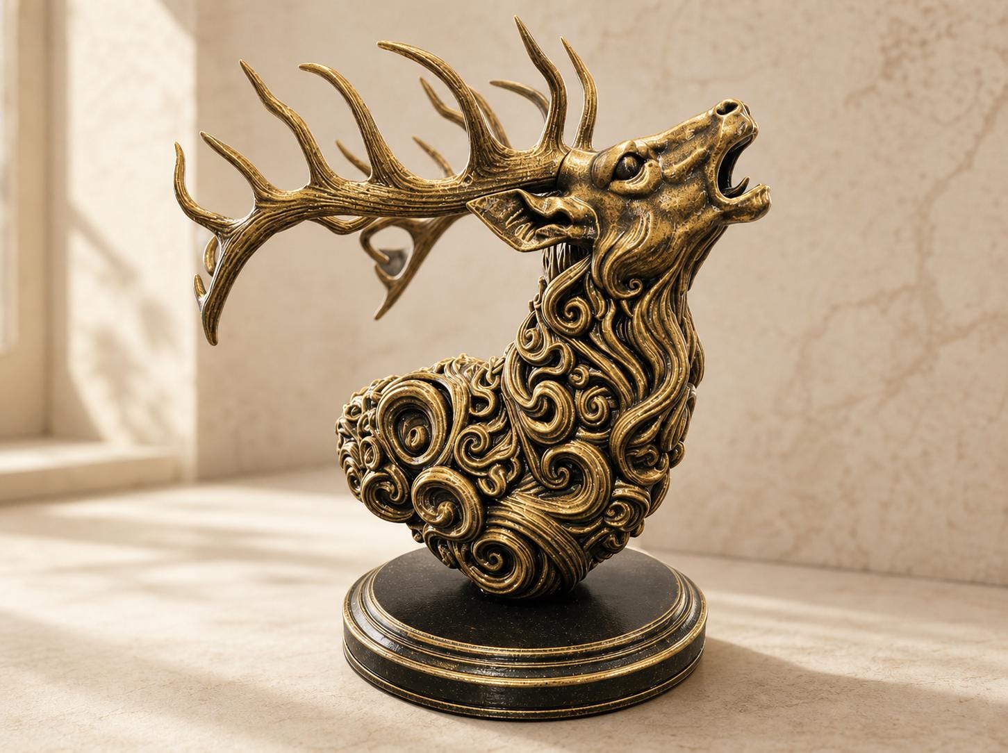 Antiker Hirschgeist – ornamentale Hirschbüste mit Geweih | Fantasy-Waldskulptur | 5 Größen, 7 Farben | 3D-Druck Made in Germany FehnFactory