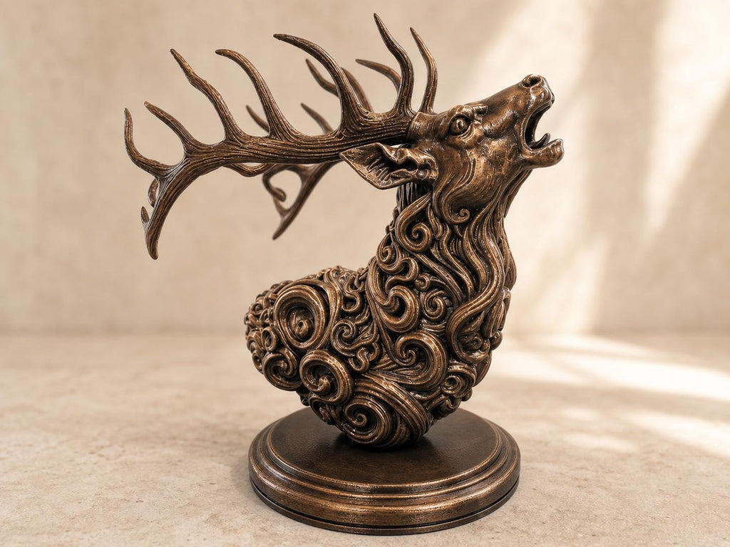 Antiker Hirschgeist – ornamentale Hirschbüste mit Geweih | Fantasy-Waldskulptur | 5 Größen, 7 Farben | 3D-Druck Made in Germany FehnFactory