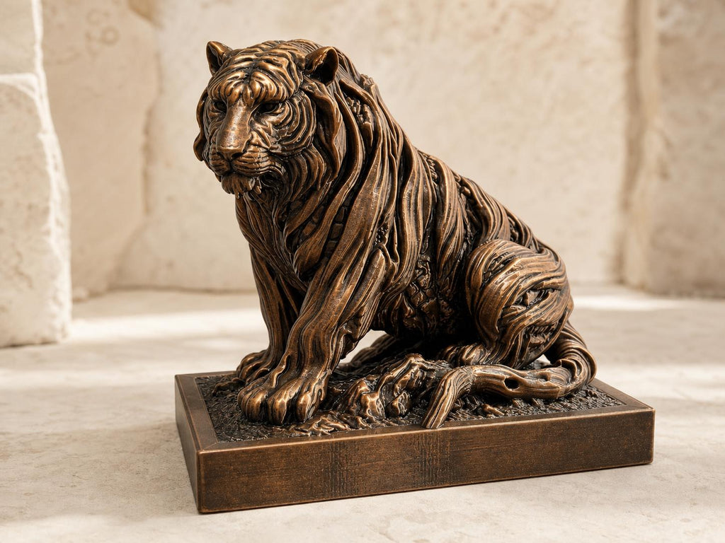 Waldwächter-Tiger – ornamentale Tigerskulptur auf Sockel | Fantasy-Wildtier-Deko | 5 Größen, 7 Farben | 3D-Druck Made in Germany FehnFactory