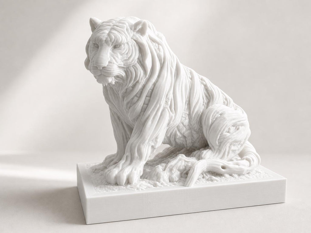 Waldwächter-Tiger – ornamentale Tigerskulptur auf Sockel | Fantasy-Wildtier-Deko | 5 Größen, 7 Farben | 3D-Druck Made in Germany FehnFactory