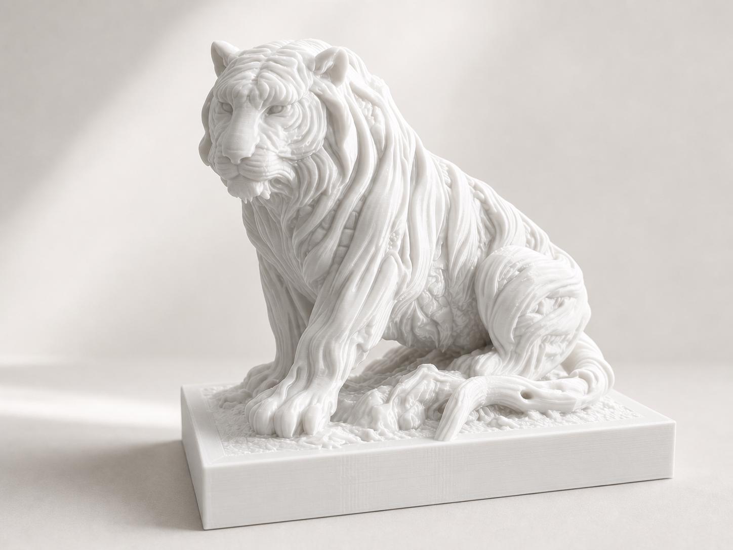 Waldwächter-Tiger – ornamentale Tigerskulptur auf Sockel | Fantasy-Wildtier-Deko | 5 Größen, 7 Farben | 3D-Druck Made in Germany FehnFactory