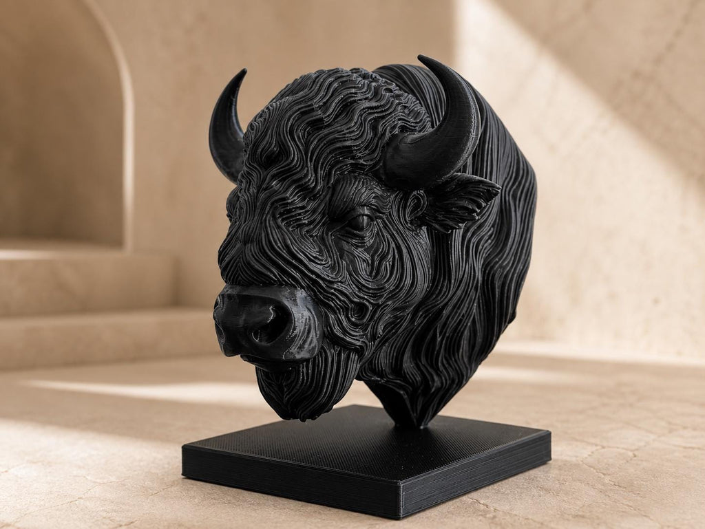 Bison-Geist – ornamentale Bisonbüste auf Sockel | Wildtier-, Western- und Natur-Deko | 5 Größen, 7 Farben | 3D-Druck Made in Germany FehnFactory