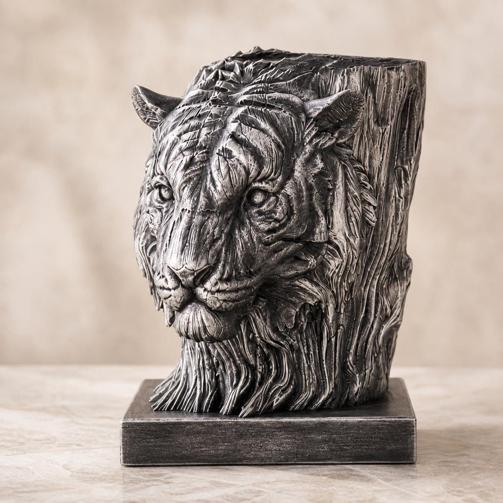 Waldhüter-Tiger – Tigerskulptur im Holzschnitzstil | Tiger-Deko | 5 Größen, 7 Farben | 3D-Druck Made in Germany FehnFactory