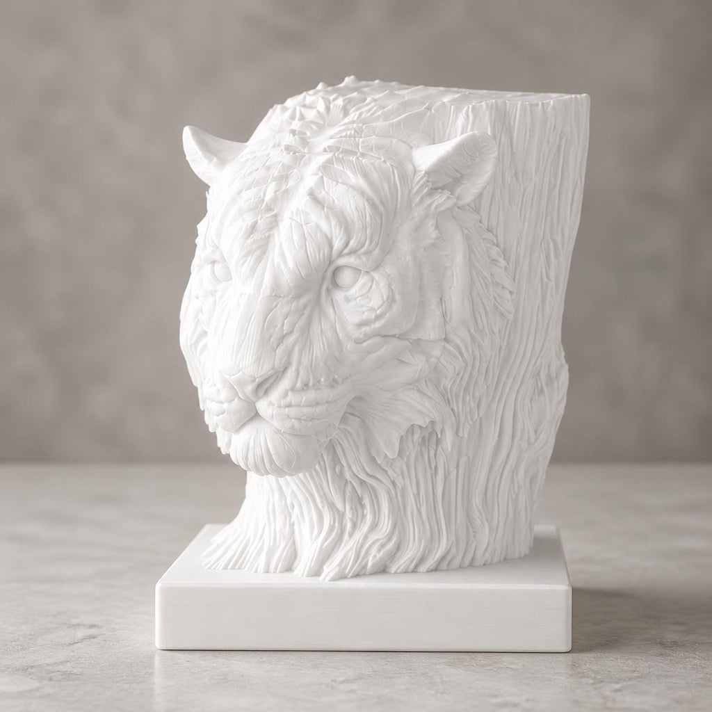 Waldhüter-Tiger – Tigerskulptur im Holzschnitzstil | Tiger-Deko | 5 Größen, 7 Farben | 3D-Druck Made in Germany FehnFactory