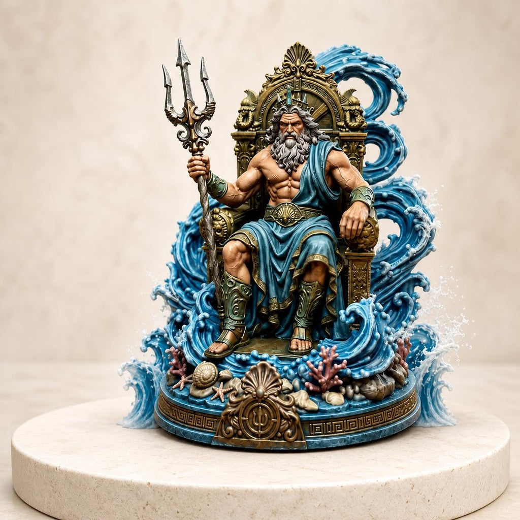 Poseidon – Thron der Gezeiten | mehrfarbige Meeresgott-Skulptur | 5 Größen | Made in Germany FehnFactory