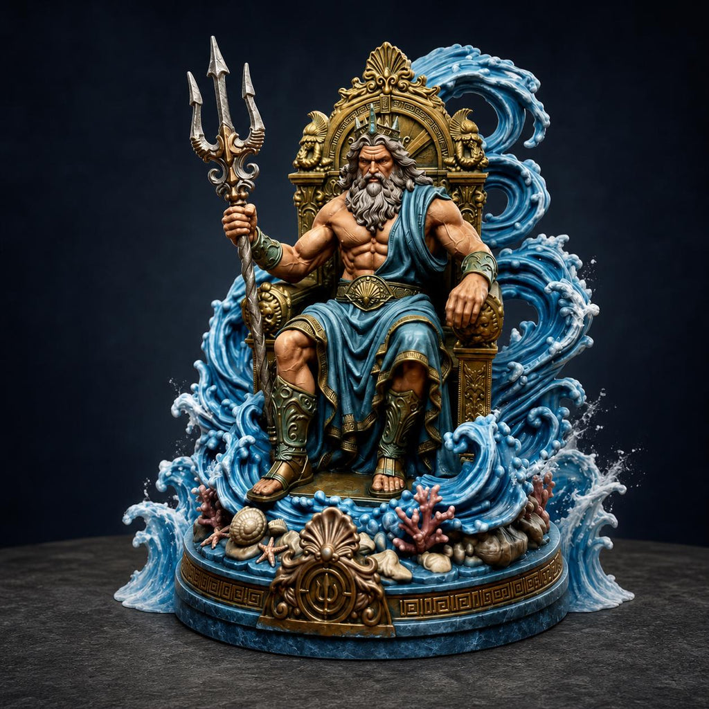 Poseidon – Thron der Gezeiten | mehrfarbige Meeresgott-Skulptur | 5 Größen | Made in Germany FehnFactory