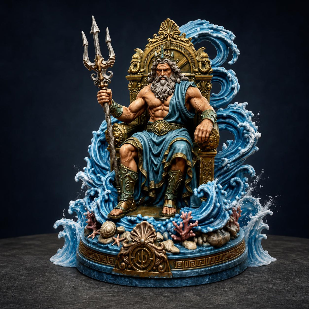 Poseidon – Thron der Gezeiten | mehrfarbige Meeresgott-Skulptur | 5 Größen | Made in Germany FehnFactory