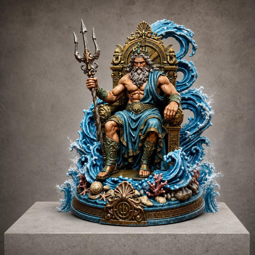 Poseidon – Thron der Gezeiten | mehrfarbige Meeresgott-Skulptur | 5 Größen | Made in Germany FehnFactory