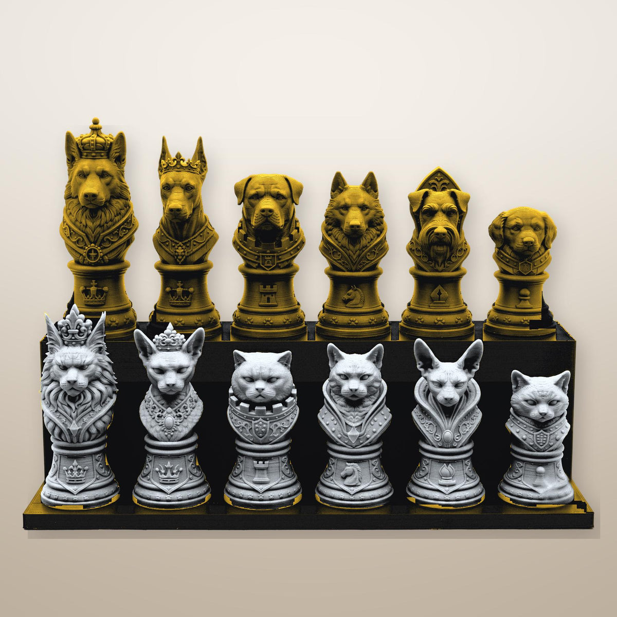 Hund-gegen-Katze-Schachfigurenset – komplettes 32-teiliges Tier-Schachset | Geschenk für Tierfreunde | Made in Germany FehnFactory