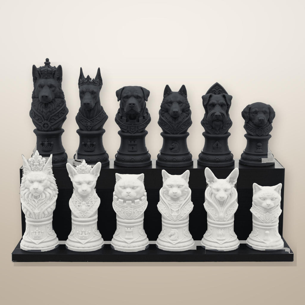 Hund-gegen-Katze-Schachfigurenset – komplettes 32-teiliges Tier-Schachset | Geschenk für Tierfreunde | Made in Germany FehnFactory