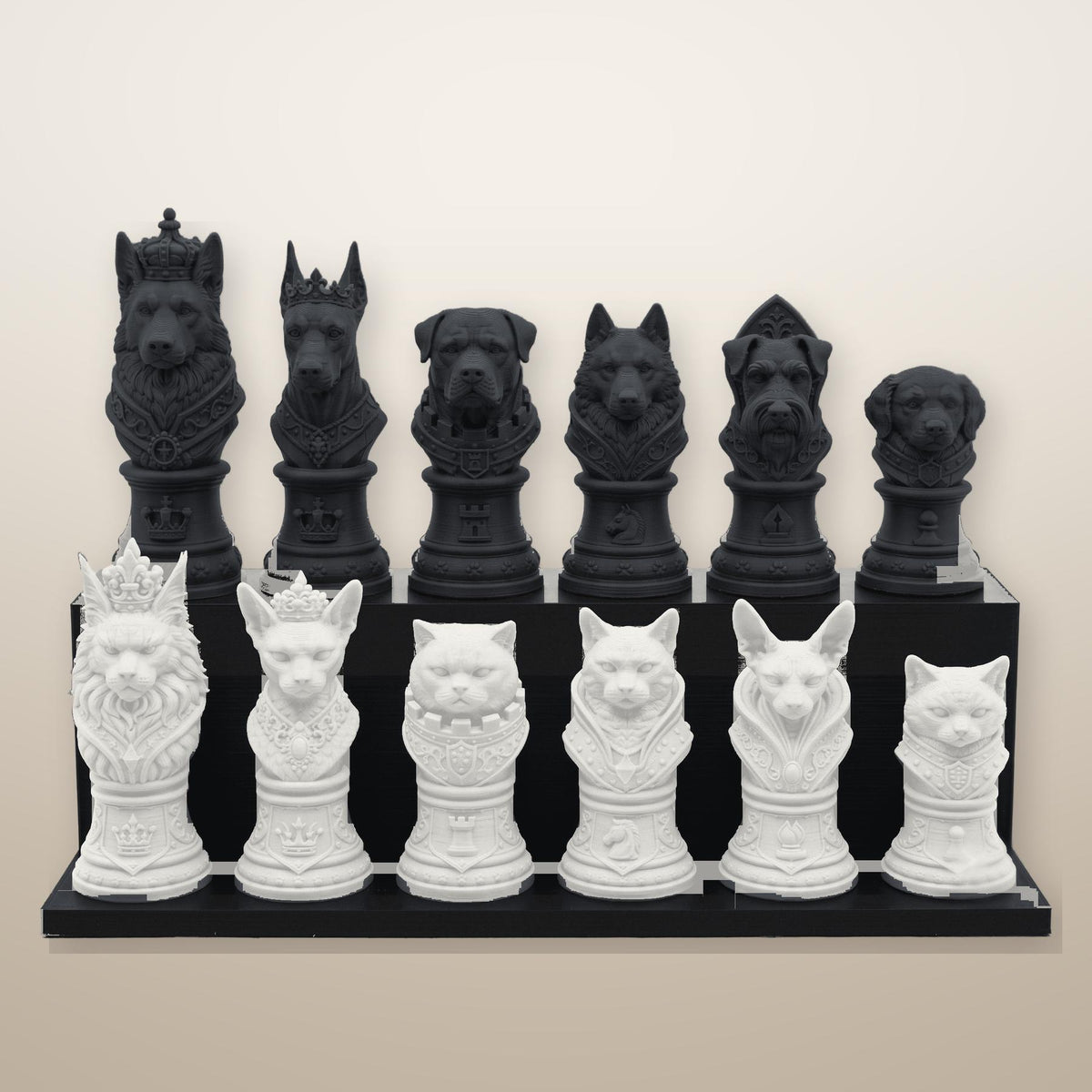 Hund-gegen-Katze-Schachfigurenset – komplettes 32-teiliges Tier-Schachset | Geschenk für Tierfreunde | Made in Germany FehnFactory