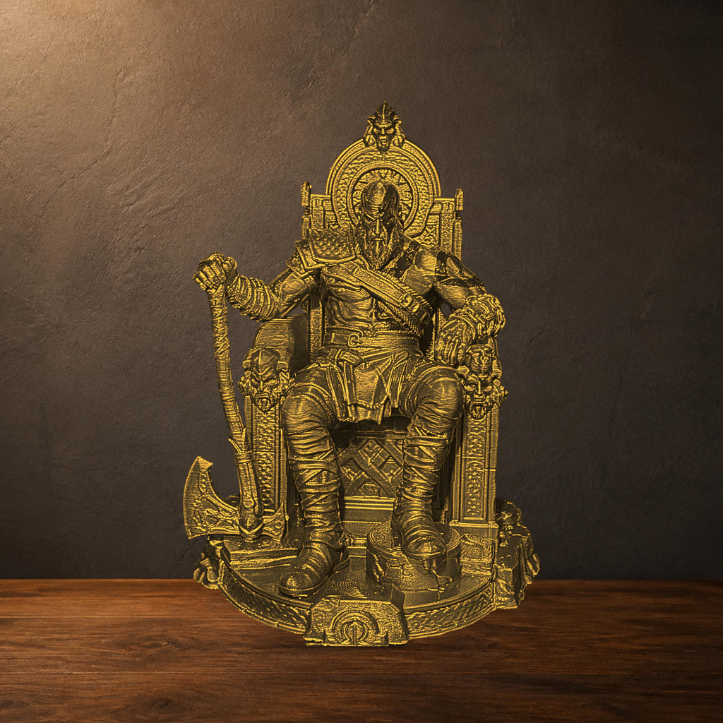 Spartanischer Krieger auf Ornament-Thron – Fantasy-Diorama | 5 Größen & 8 Farben | Sammlerfigur