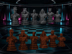 Superhelden-Büsten-Schachfigurenset – komplett 32-teilig | Fantasy-Helden | 3 Größen & 12 Farbpaare