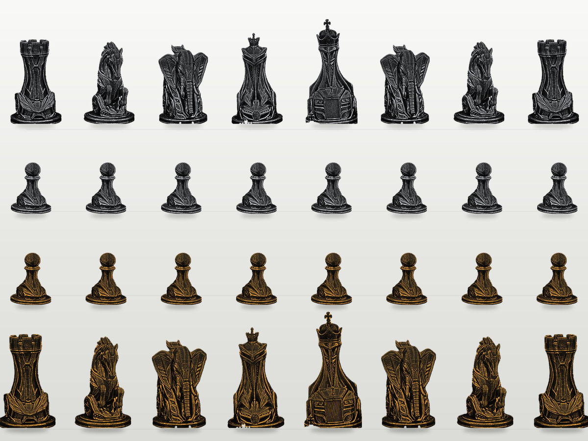 Futuristisches Fahrzeug-Schachfigurenset – komplett 32-teilig | Sci-Fi-Schach | 3 Größen & 12 Farbpaare