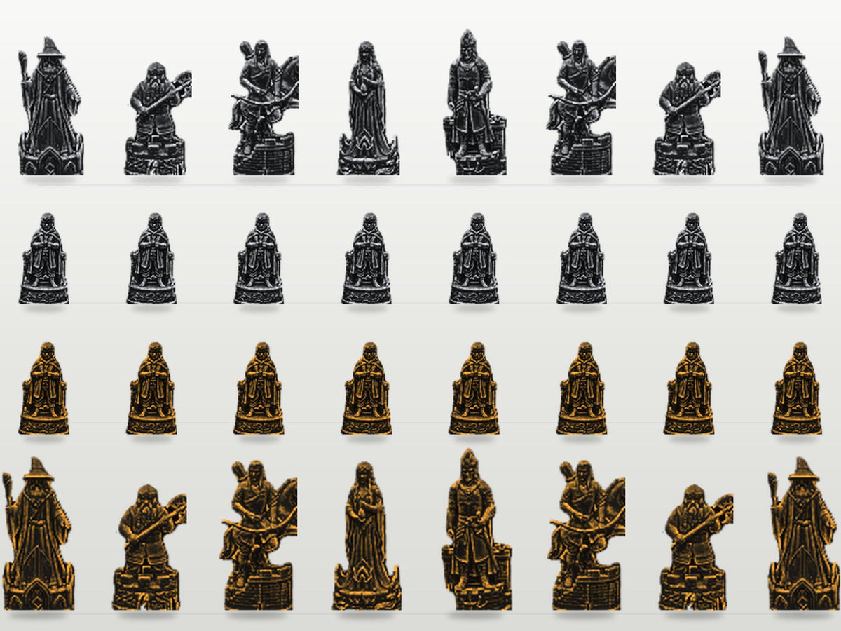 Dunkles Fantasy-Reich-Schachfigurenset – komplett 32-teilig | 3 Größen & 12 Farbpaare | Made in Germany