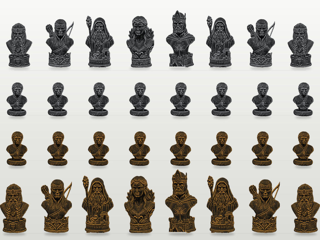 Fantasy-Reich-Büsten-Schachfigurenset – komplett 32-teilig | 3 Größen & 12 Farbpaare | Made in Germany