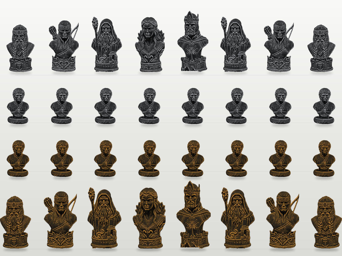 Fantasy-Reich-Büsten-Schachfigurenset – komplett 32-teilig | 3 Größen & 12 Farbpaare | Made in Germany