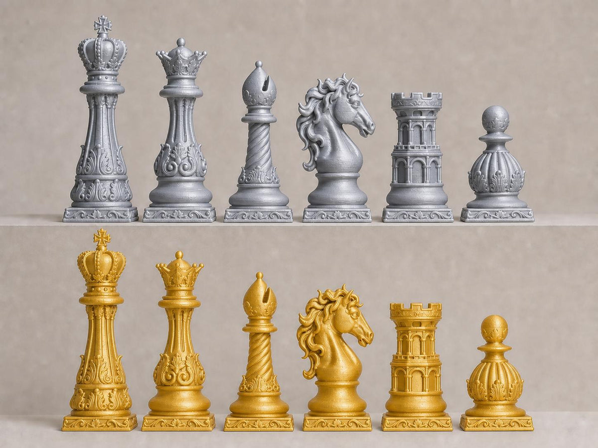 Prunkvolles Barock-Schachfigurenset – komplettes 32-teiliges Schachset | Ornamentale Spielfiguren | Made in Germany
