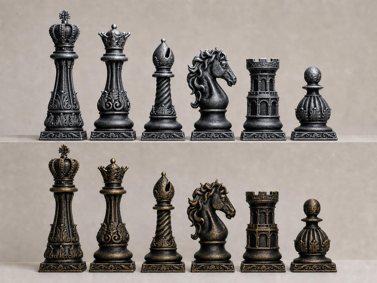 Prunkvolles Barock-Schachfigurenset – komplettes 32-teiliges Schachset | Ornamentale Spielfiguren | Made in Germany