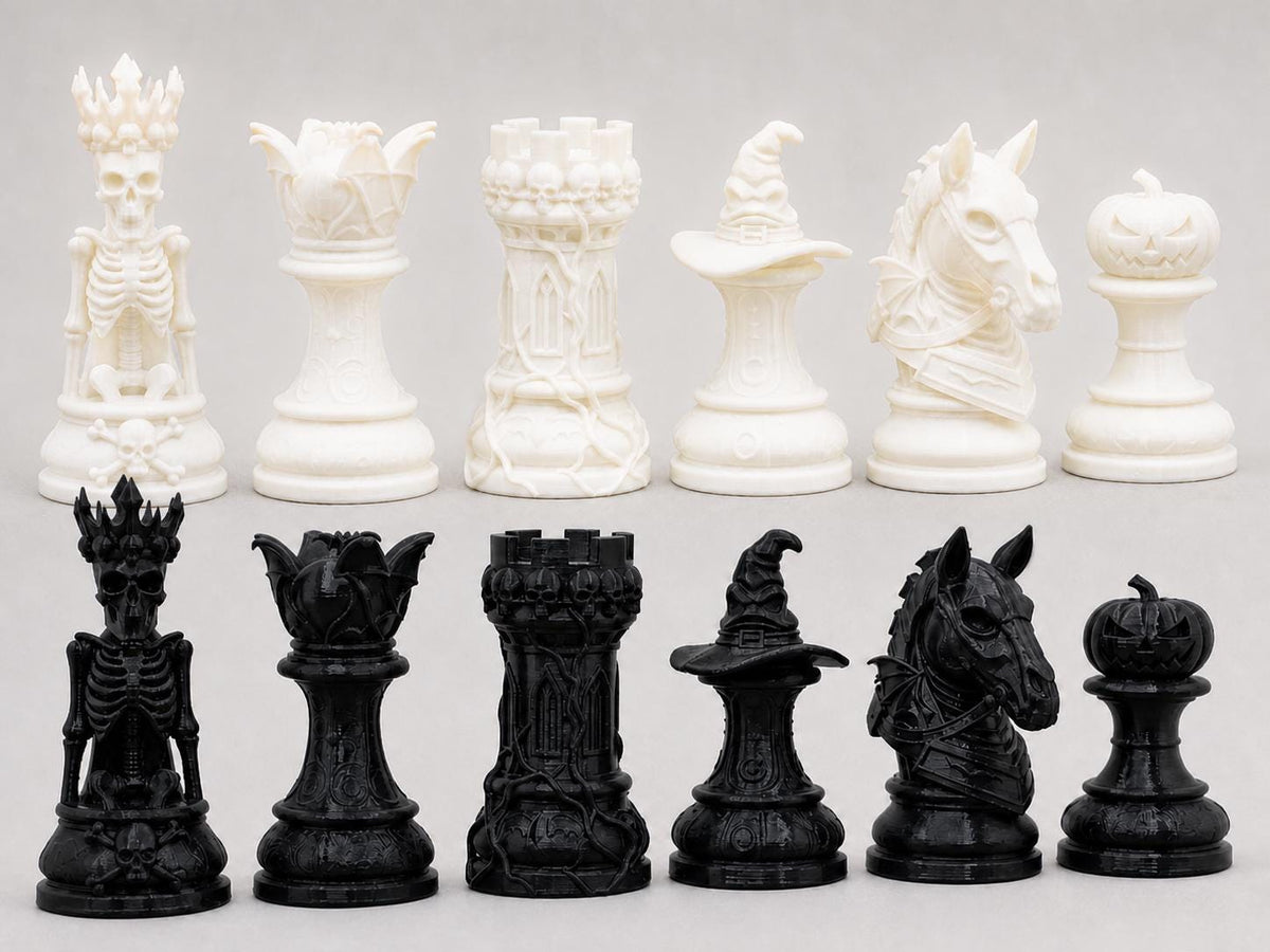 Halloween-Dark-Fantasy-Schachfigurenset – komplettes 32-teiliges Schachset | Gothic Horror | Made in Germany