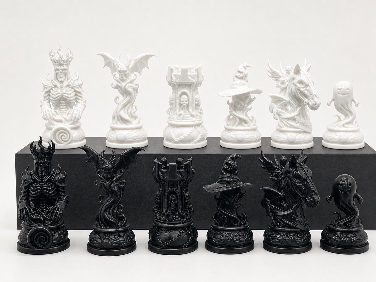 Dämonisches Dark-Fantasy-Schachfigurenset – komplettes 32-teiliges Schachset | Gothic Horror | Made in Germany