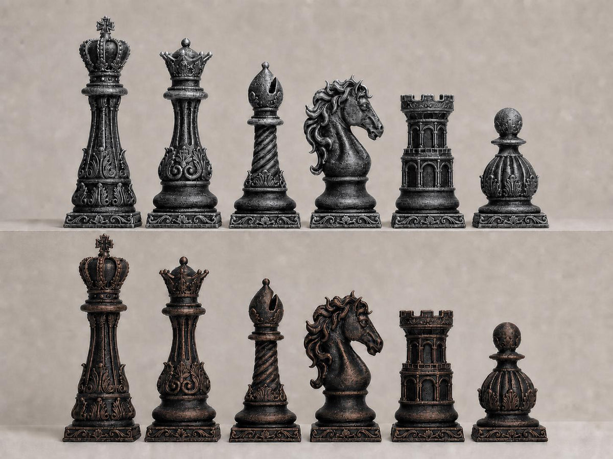Prunkvolles Barock-Schachfigurenset – komplettes 32-teiliges Schachset | Ornamentale Spielfiguren | Made in Germany