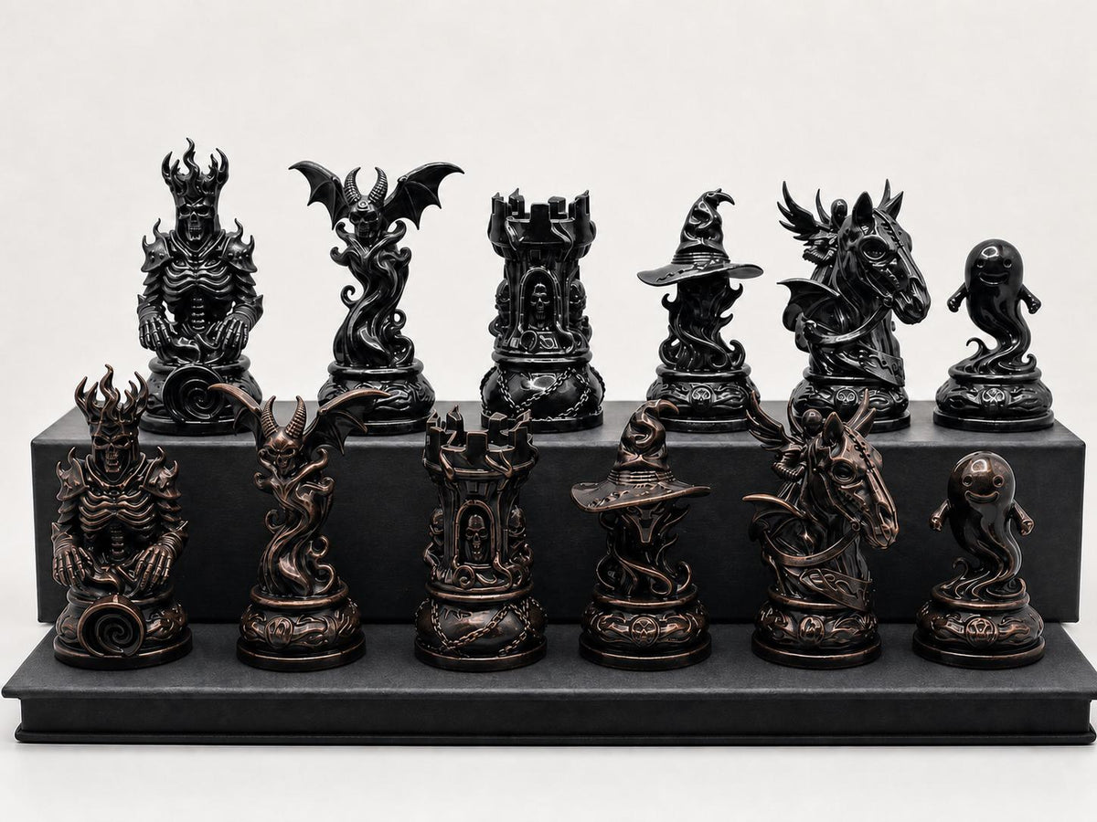 Dämonisches Dark-Fantasy-Schachfigurenset – komplettes 32-teiliges Schachset | Gothic Horror | Made in Germany