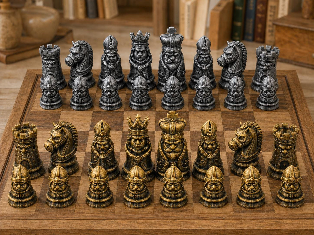 Mürrisches Königreich – komplettes 32-teiliges Schachfigurenset | Verspieltes Design | Made in Germany