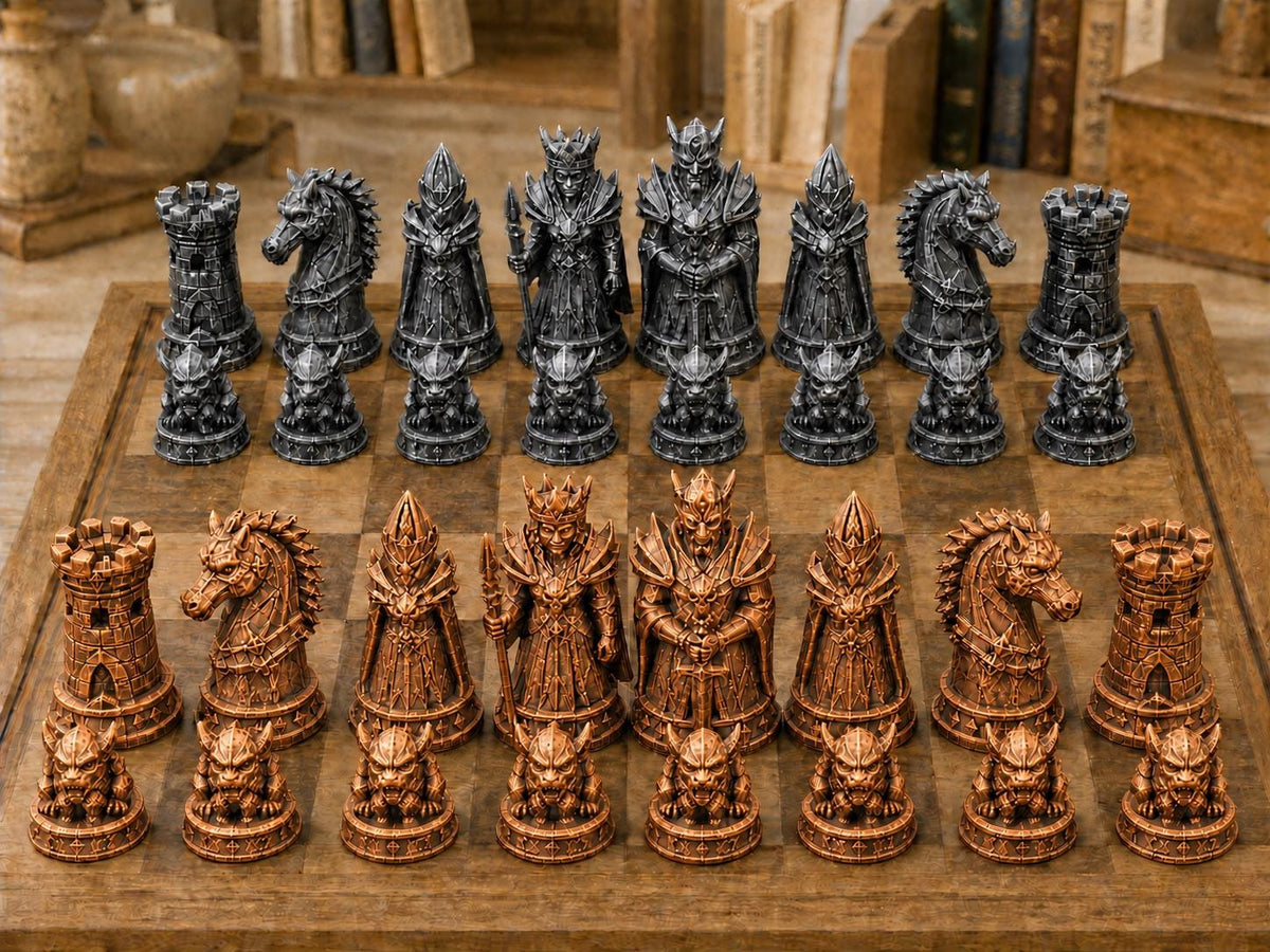 Dunkle Bestien – komplettes 32-teiliges Schachfigurenset | Gothic Horror | Made in Germany