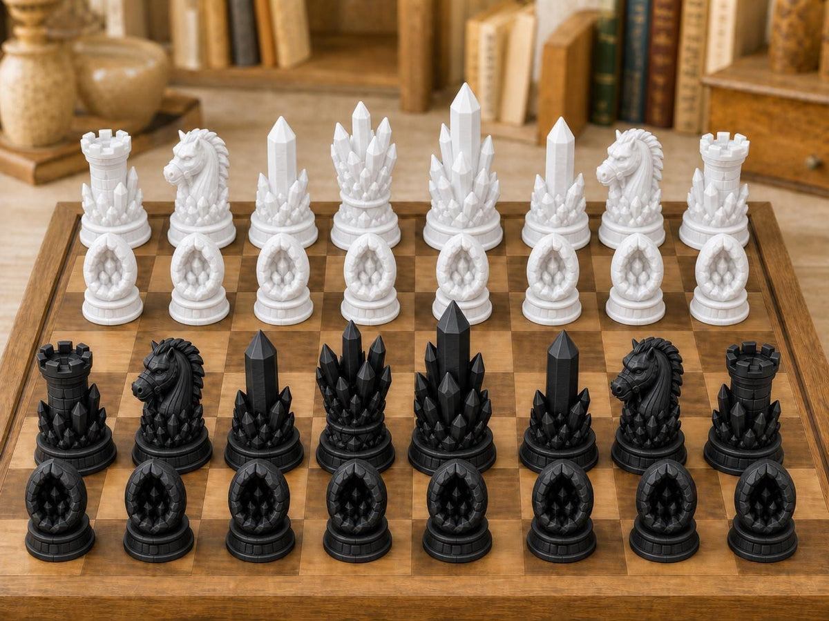 Kristallhöhlen – komplettes 32-teiliges Schachfigurenset | Fantasy-Design | Made in Germany